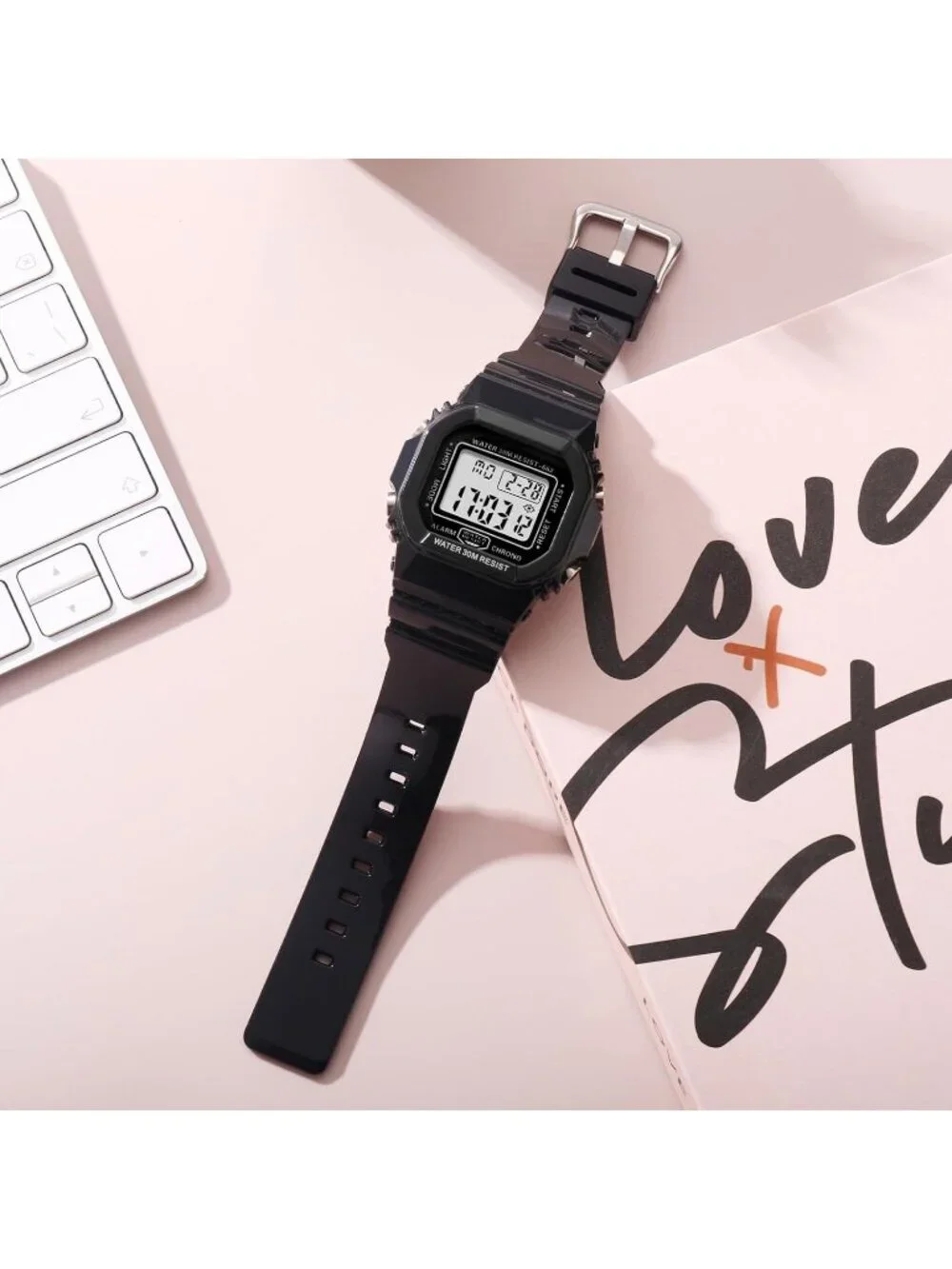 Women's Black Digital Resistant Outdoor Luminous Waterproof Electronic Watch